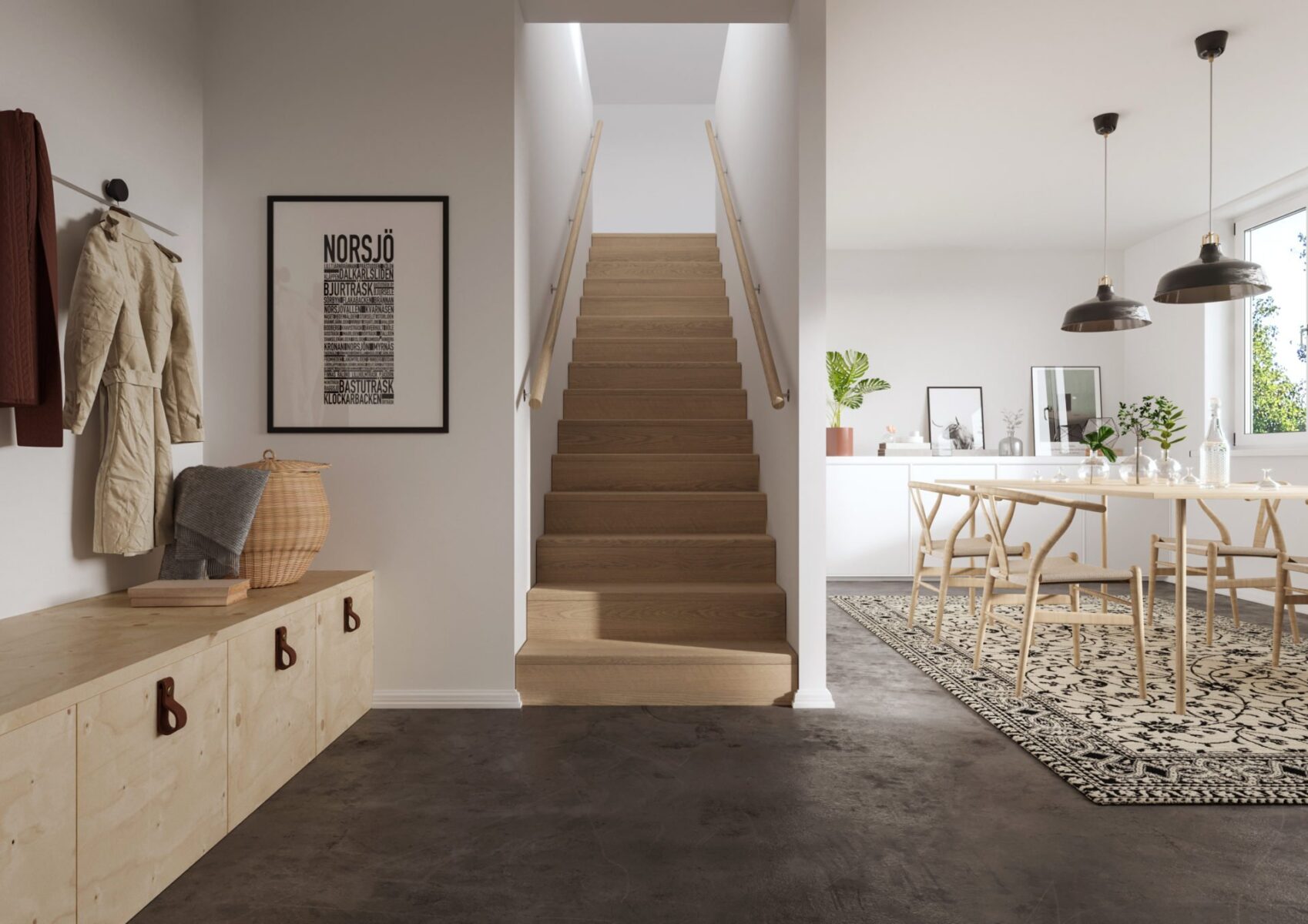 Built-in stairs with storage underneath.