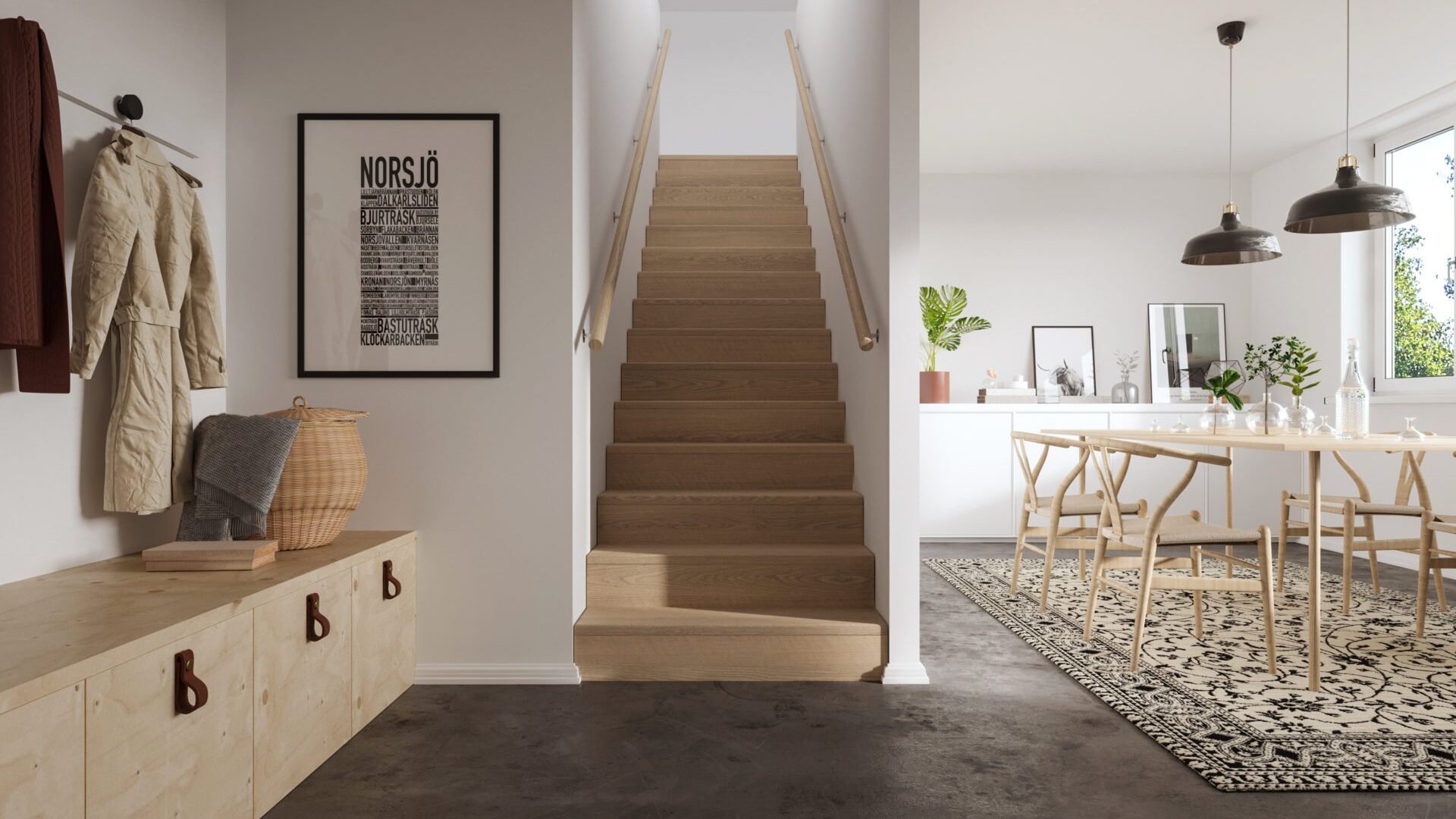 Built-in stairs with storage underneath.