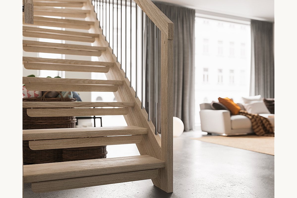 Staircase with continuous handrail instead of post