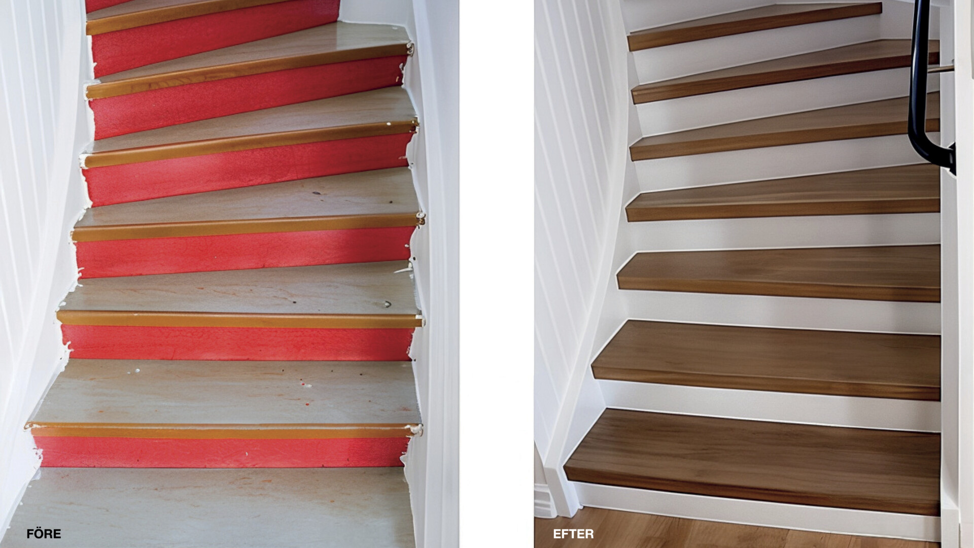 Before and after a staircase renovation with Drömtrappor